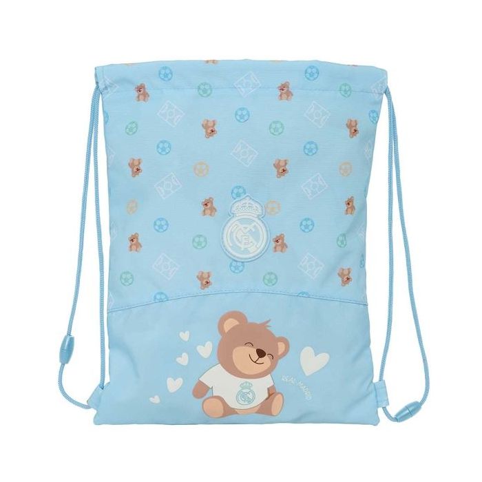 Safta Real Madrid Preescolar Saco Plano Infantil - Cierre Mediante Cordones - Bolsillo Interior con Cremallera - Seguridad Antie