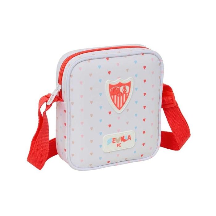 Safta Sevilla FC Preescolar Bolsito con Bandolera Ajustable - Compacto - Cierre con Cremallera - 16x18x4cm - Color Blanco y Rojo