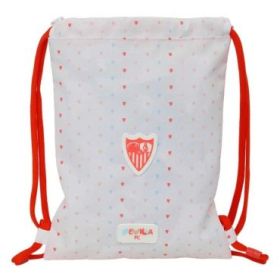 Safta Sevilla FC Preescolar Saco Plano - Cierre con Cordones - Bolsillo Interior con Cremallera - 26x34x1cm - Color Blanco y Roj