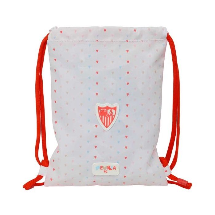Safta Sevilla FC Preescolar Saco Plano - Cierre con Cordones - Bolsillo Interior con Cremallera - 26x34x1cm - Color Blanco y Roj