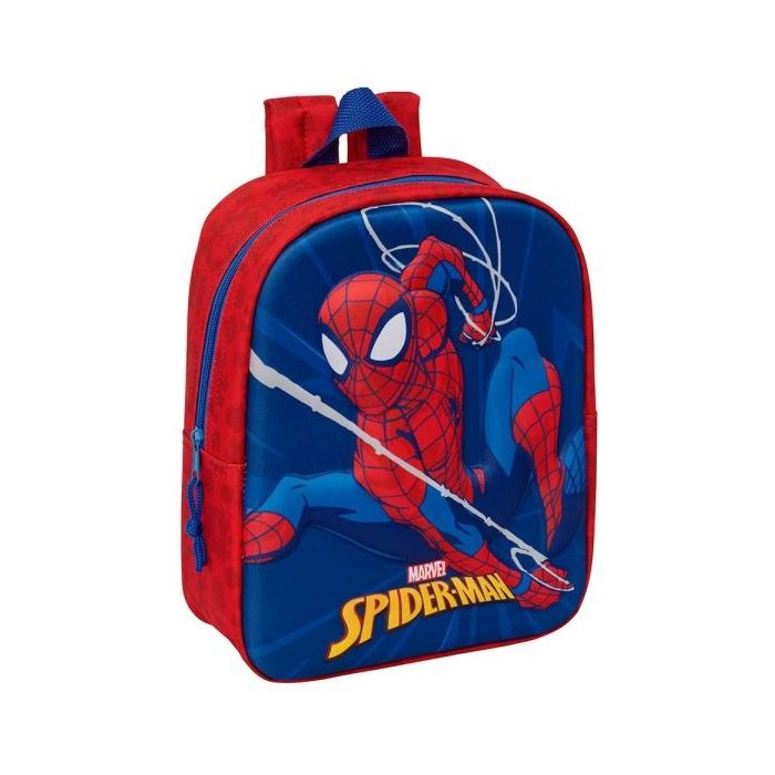 Safta Spider-Man Mochila Guarderia 3D - 6L - Cremallera - Asa de Mano - 22x27x10cm - Color Rojo y Azul