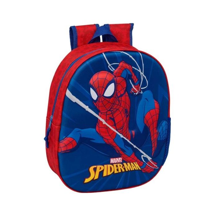 Safta Spider-Man Mochila 3D - Portabotellas - Hombreras Acolchadas - Asa de Mano Superior - 27x33x10cm - Color Rojo y Azul