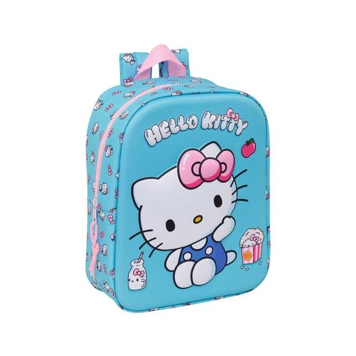 Safta Hello Kitty Mochila Guarderia 3D - 6L - Cremallera - Asa de Mano - 22x27x10cm - Color Azul Claro