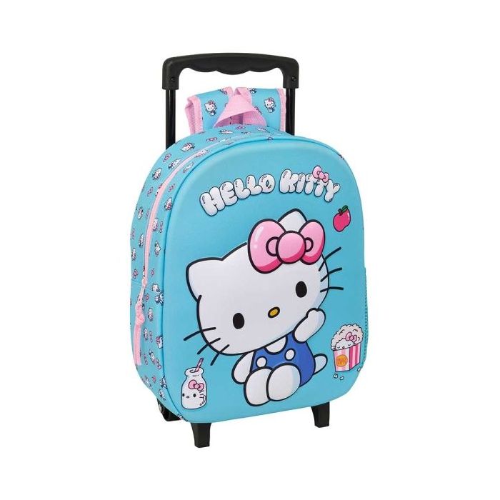 Safta Hello Kitty Mochila con Carro - Portabotellas - Hombreras Acolchadas - Asa de Mano - 27x33x10cm - Color Azul Claro