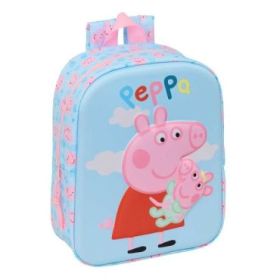 Safta Peppa Pig Mochila Guarderia 3D - 6L - Cremallera - Asa de Mano - 22x27x10cm - Color Azul Pastel