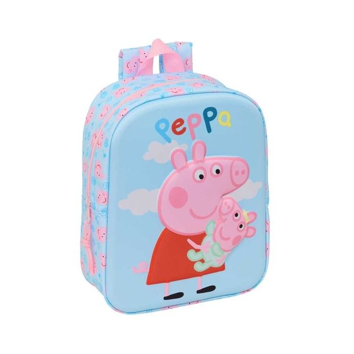 Safta Peppa Pig Mochila Guarderia 3D - 6L - Cremallera - Asa de Mano - 22x27x10cm - Color Azul Pastel