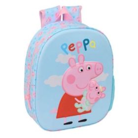 Safta Peppa Pig Mochila 3D - Portabotellas - Hombreras Acolchadas - Asa de Mano Superior - 27x33x10cm - Color Azul Pastel