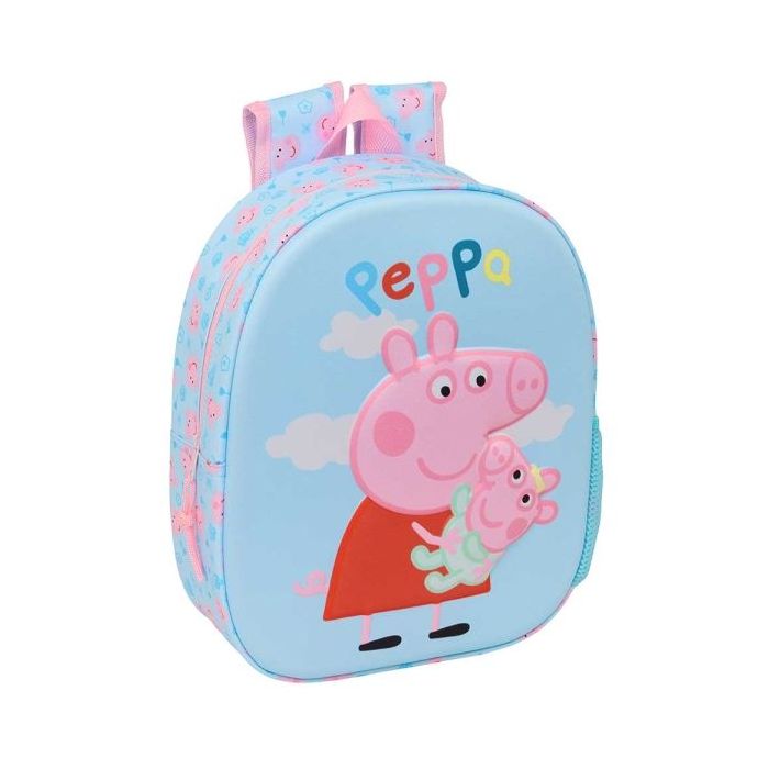 Safta Peppa Pig Mochila 3D - Portabotellas - Hombreras Acolchadas - Asa de Mano Superior - 27x33x10cm - Color Azul Pastel