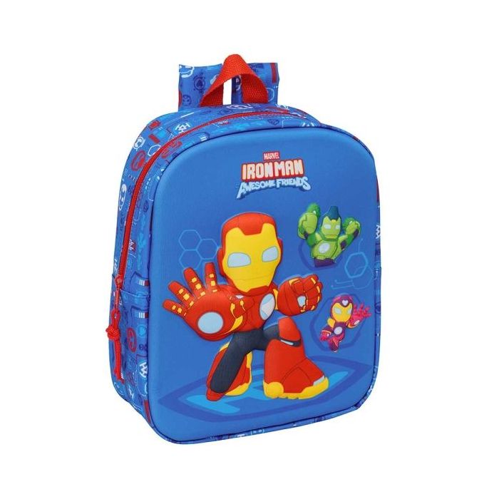 Safta Iron Man Mochila Guarderia 3D - 6L - Cremallera - Asa de Mano - 22x27x10cm - Color Azul Oscuro