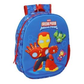 Safta Iron Man Mochila 3D - Portabotellas - Hombreras Acolchadas - Asa de Mano Superior - 27x33x10cm - Color Azul Oscuro