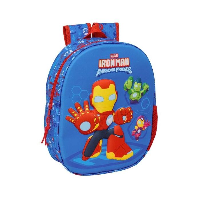 Safta Iron Man Mochila 3D - Portabotellas - Hombreras Acolchadas - Asa de Mano Superior - 27x33x10cm - Color Azul Oscuro