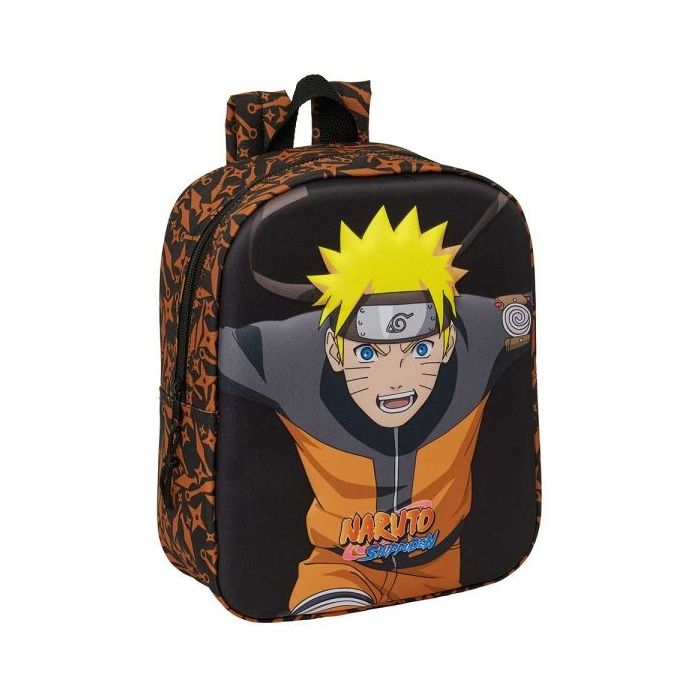 Safta Naruto Mochila Guarderia 3D - 6L - Cremallera - Asa de Mano - 22x27x10cm - Color Negro y Naranja