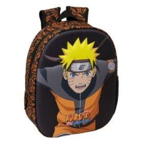Safta Naruto Mochila 3D - Portabotellas - Hombreras Acolchadas - Asa de Mano Superior - 27x33x10cm - Color Negro y Naranja