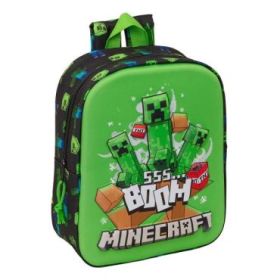 Safta Minecraft Boom Mochila Guarderia 3D - 6L - Cremallera - Asa de Mano - 22x27x10cm - Color Verde y Negro