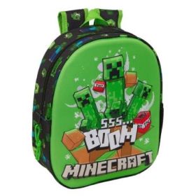 Safta Minecraft Boom Mochila 3D - Portabotellas - Hombreras Acolchadas - Asa de Mano Superior - 27x33x10cm - Color Verde y Negro