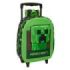Safta Minecraft Mochila con Carro - Portabotellas - Hombreras Acolchadas - Asa de Mano - 27x33x10cm - Color Verde y Negro