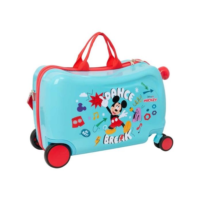 Safta Mickey Mouse Baby Maleta Trolley Infantil - Reposapies - Bandolera Ajustable - Asas de Mano - Tiradores con Ranura para Ca