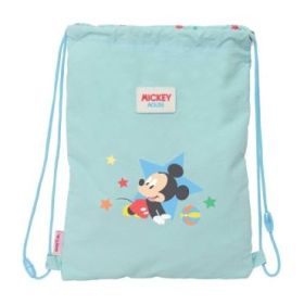 Safta Mickey Mouse Baby Saco Plano - Cierre con Cordones - Bolsillo Interior con Cremallera - 26x34x1cm - Color Azul Pastel