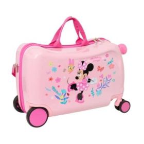Safta Minnie Mouse Baby Maleta Trolley Infantil - Reposapies - Bandolera Ajustable - Asas de Mano - Tiradores con Ranura para Ca