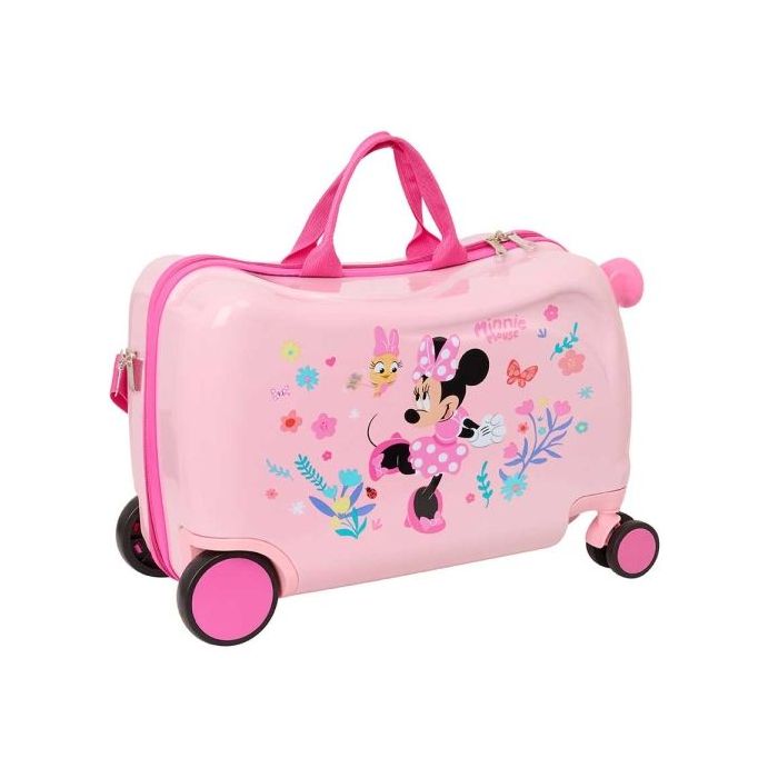 Safta Minnie Mouse Baby Maleta Trolley Infantil - Reposapies - Bandolera Ajustable - Asas de Mano - Tiradores con Ranura para Ca