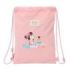 Safta Minnie Mouse Baby Saco Plano - Cierre con Cordones - Bolsillo Interior con Cremallera - 26x34x1cm - Color Rosa Pastel
