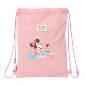 Safta Minnie Mouse Baby Saco Plano - Cierre con Cordones - Bolsillo Interior con Cremallera - 26x34x1cm - Color Rosa Pastel