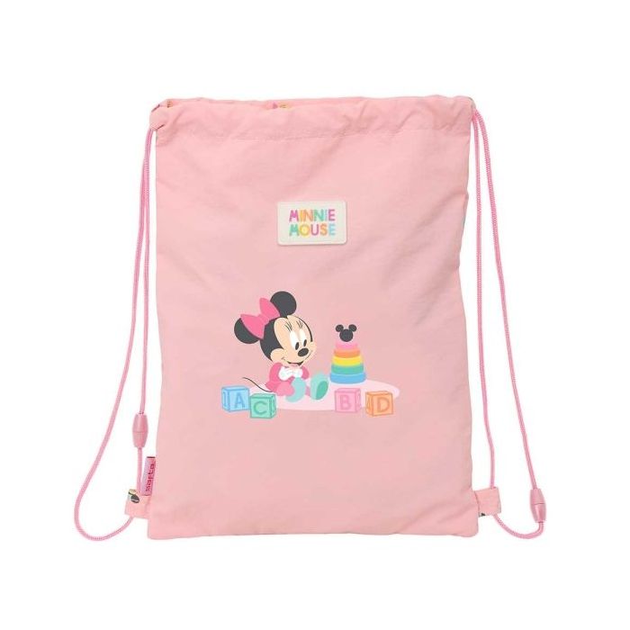 Safta Minnie Mouse Baby Saco Plano - Cierre con Cordones - Bolsillo Interior con Cremallera - 26x34x1cm - Color Rosa Pastel