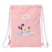 Safta Minnie Mouse Baby Saco Plano - Cierre con Cordones - Bolsillo Interior con Cremallera - 26x34x1cm - Color Rosa Pastel