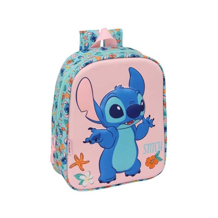 Safta Stitch Mochila Guarderia 3D - 6L - Cremallera - Asa de Mano - 22x27x10cm - Color Rosa