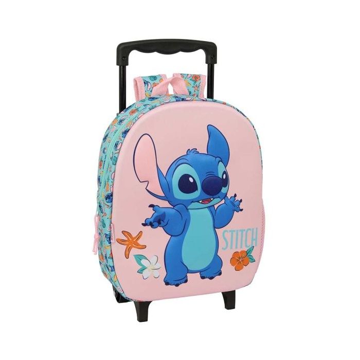 Safta Stitch Mochila con Carro - Portabotellas - Hombreras Acolchadas - Asa de Mano - 27x33x10cm - Color Rosa