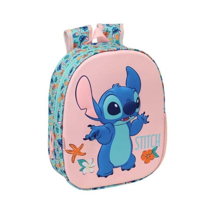 Safta Stitch Mochila 3D - Portabotellas - Hombreras Acolchadas - Asa de Mano Superior - 27x33x10cm - Color Rosa