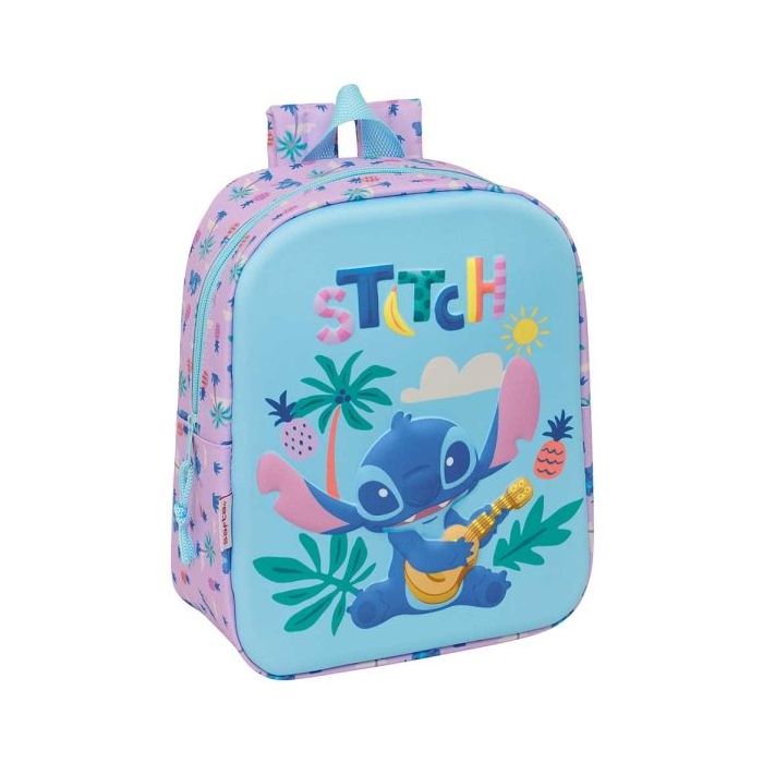 Safta Stitch Mochila Guarderia 3D - 6L - Cremallera - Asa de Mano - 22x27x10cm - Color Azul Pastel