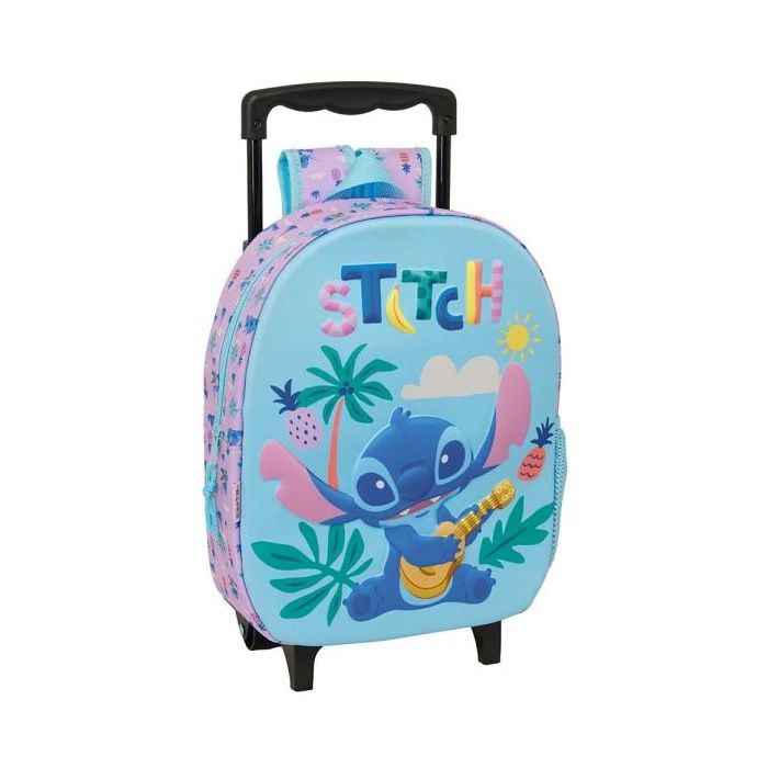 Safta Stitch Mochila con Carro - Portabotellas - Hombreras Acolchadas - Asa de Mano - 27x33x10cm - Color Azul Pastel