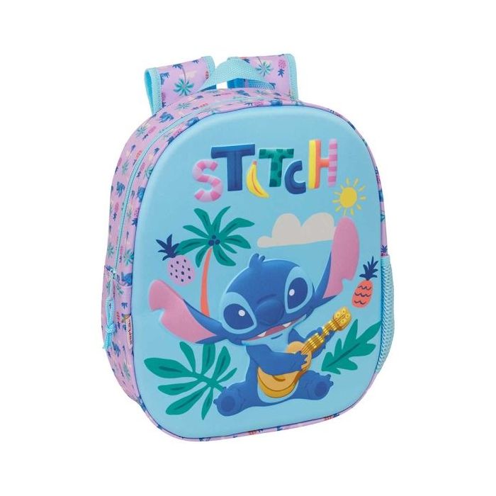 Safta Stitch Mochila 3D - Portabotellas - Hombreras Acolchadas - Asa de Mano Superior - 27x33x10cm - Color Azul Pastel