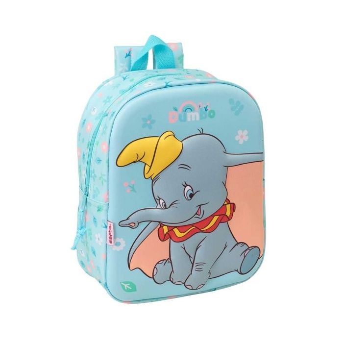 Safta Dumbo Mochila Guarderia 3D - 6L - Cremallera - Asa de Mano - 22x27x10cm - Color Azul Pastel