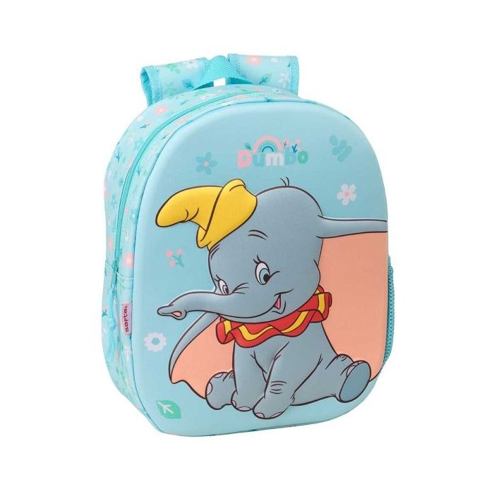 Safta Dumbo Mochila 3D - Portabotellas - Hombreras Acolchadas - Asa de Mano Superior - 27x33x10cm - Color Azul Pastel