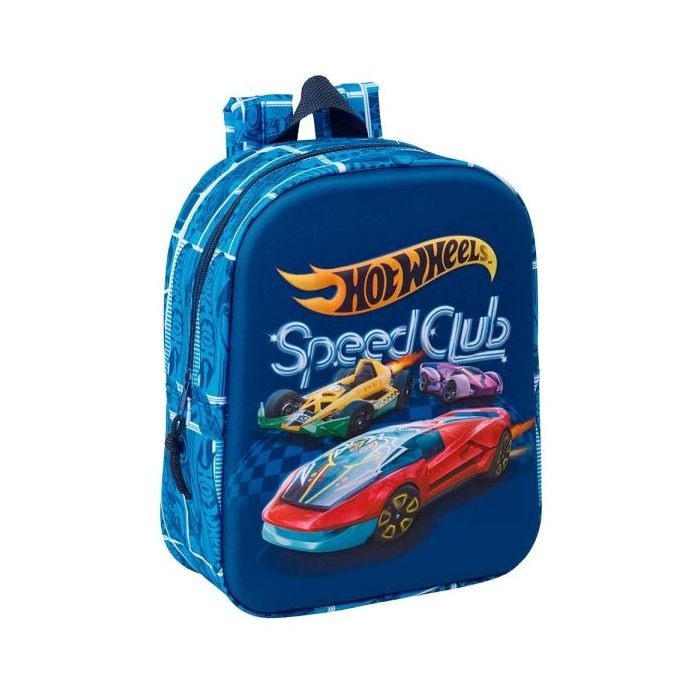Safta Hot Wheels Mochila Guarderia 3D - 6L - Cremallera - Asa de Mano - 22x27x10cm - Color Azul Marino