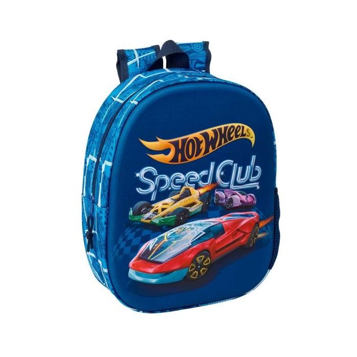 Safta Hot Wheels Mochila 3D - Portabotellas - Hombreras Acolchadas - Asa de Mano Superior - 27x33x10cm - Color Azul Marino