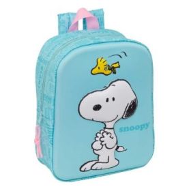 Safta Snoopy Mochila Guarderia 3D - 6L - Cremallera - Asa de Mano - 22x27x10cm - Color Azul Pastel