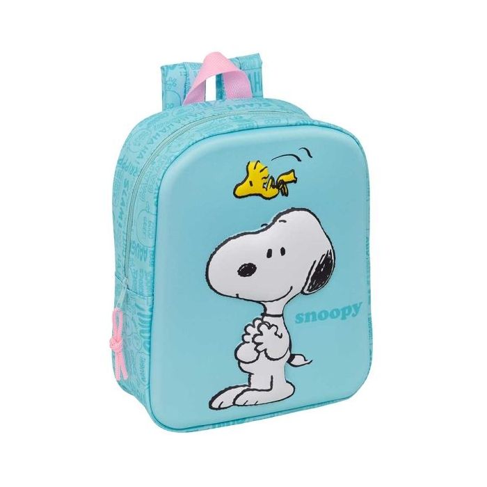 Safta Snoopy Mochila Guarderia 3D - 6L - Cremallera - Asa de Mano - 22x27x10cm - Color Azul Pastel
