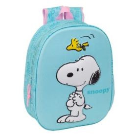 Safta Snoopy Mochila 3D - Portabotellas - Hombreras Acolchadas - Asa de Mano Superior - 27x33x10cm - Color Azul Pastel