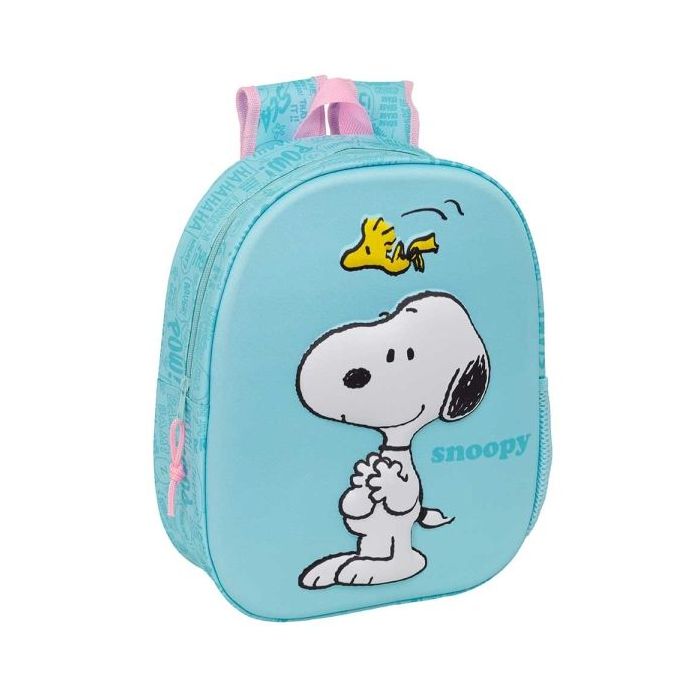 Safta Snoopy Mochila 3D - Portabotellas - Hombreras Acolchadas - Asa de Mano Superior - 27x33x10cm - Color Azul Pastel