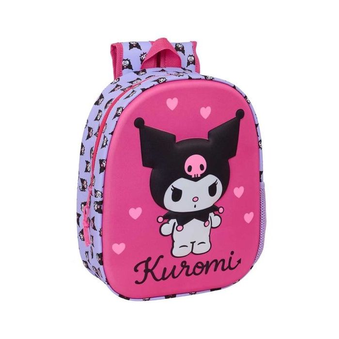 Safta Kuromi Mochila 3D - Portabotellas - Hombreras Acolchadas - Asa de Mano Superior - 27x33x10cm - Color Magenta