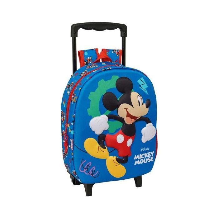 Safta Mickey Mouse Mochila con Carro - Portabotellas - Hombreras Acolchadas - Asa de Mano - 27x33x10cm - Color Azul Oscuro