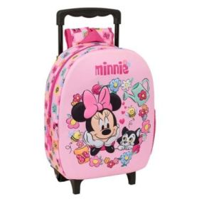 Safta Minnie Mouse Mochila con Carro - Portabotellas - Hombreras Acolchadas - Asa de Mano - 27x33x10cm - Color Rosa