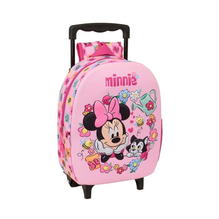 Safta Minnie Mouse Mochila con Carro - Portabotellas - Hombreras Acolchadas - Asa de Mano - 27x33x10cm - Color Rosa