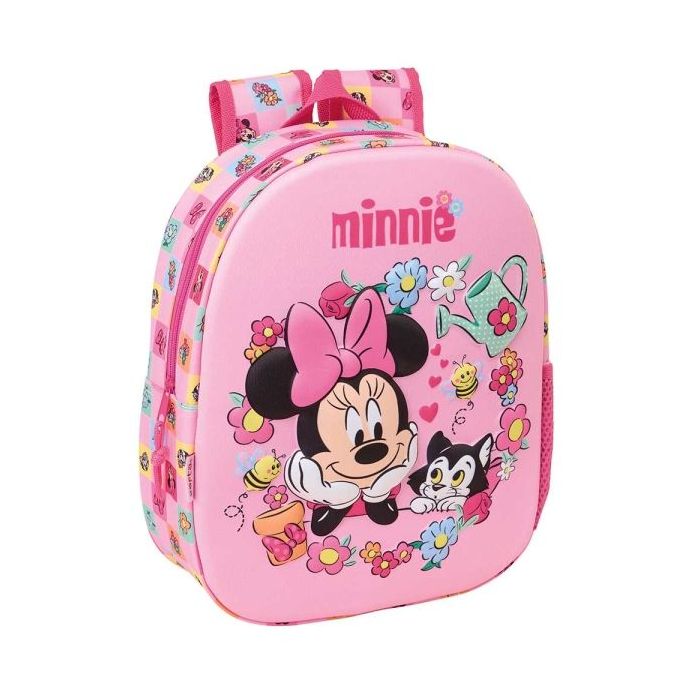 Safta Minnie Mouse Mochila 3D - Portabotellas - Hombreras Acolchadas - Asa de Mano Superior - 27x33x10cm - Color Rosa