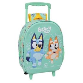 Safta Bluey Mochila con Carro - Portabotellas - Hombreras Acolchadas - Asa de Mano - 27x33x10cm - Color Menta