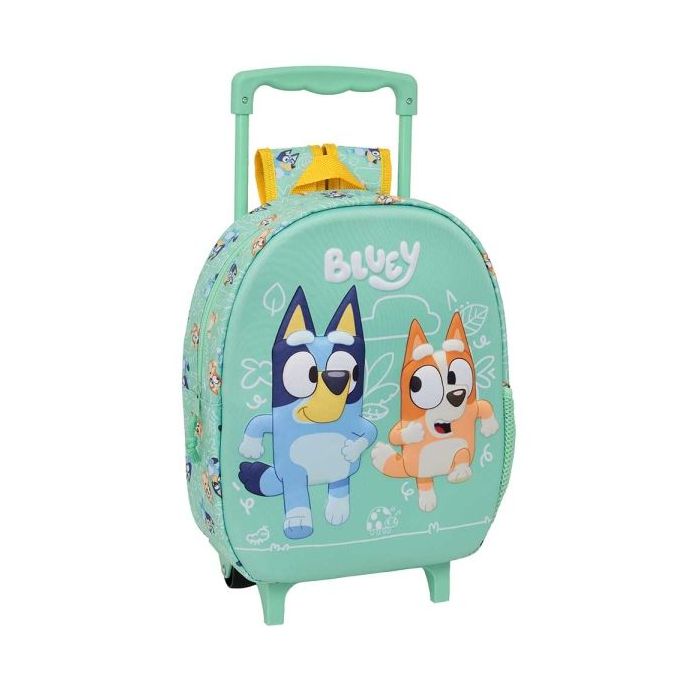 Safta Bluey Mochila con Carro - Portabotellas - Hombreras Acolchadas - Asa de Mano - 27x33x10cm - Color Menta