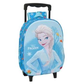 Safta Frozen 3D Mochila con Carro - Portabotellas - Hombreras Acolchadas - Asa de Mano - 27x33x10cm - Color Azul Claro